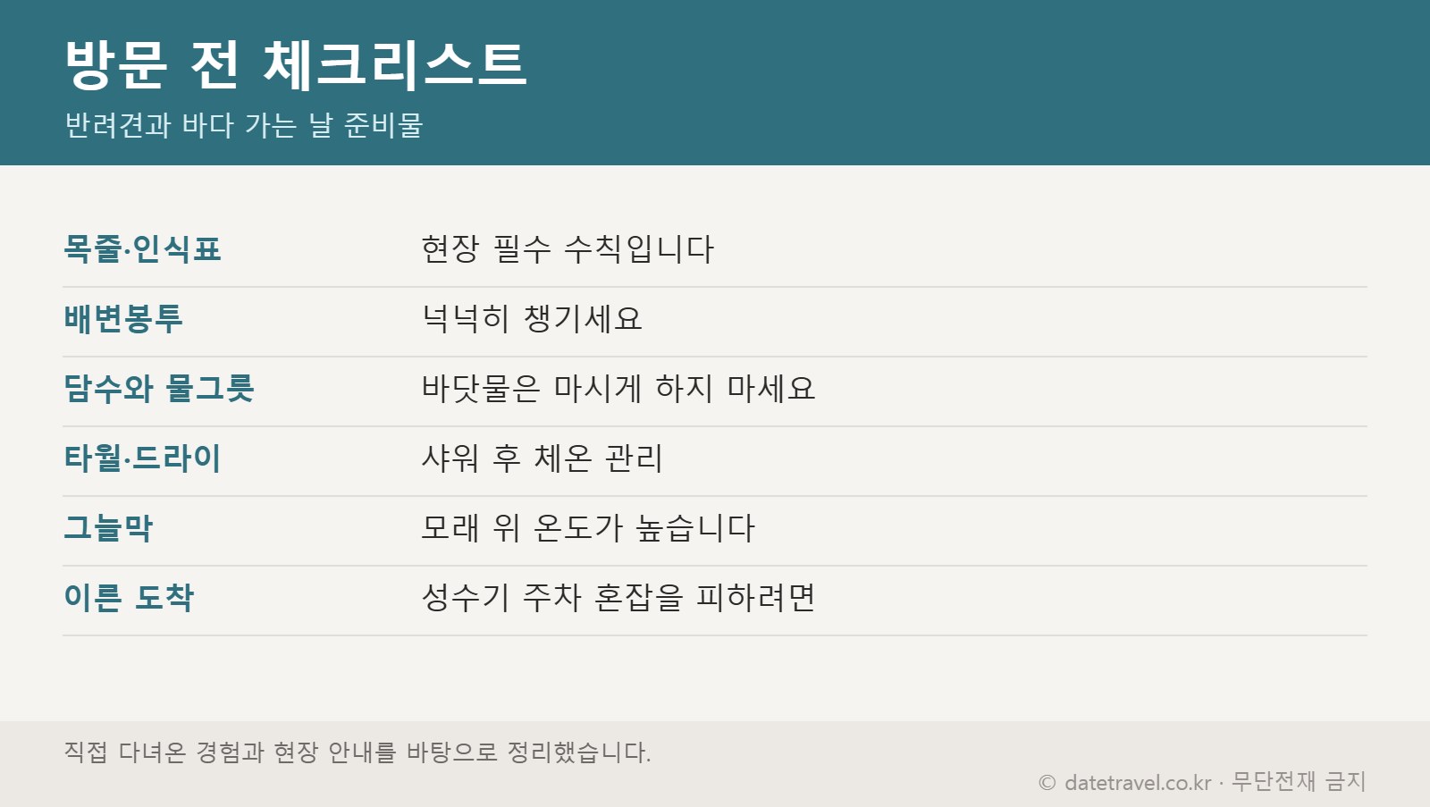 지경리 해수욕장 반려견 동반 준비물 체크리스트